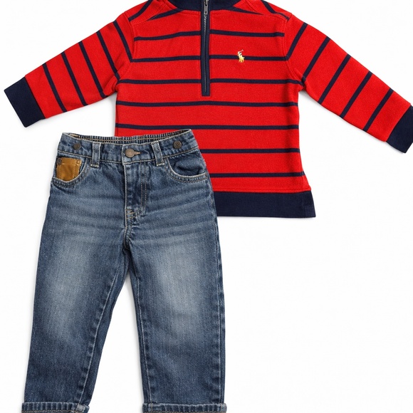 Designer Bundle- 2T POLO Quarter Zip + 12-18m jeans - Picture 2 of 11